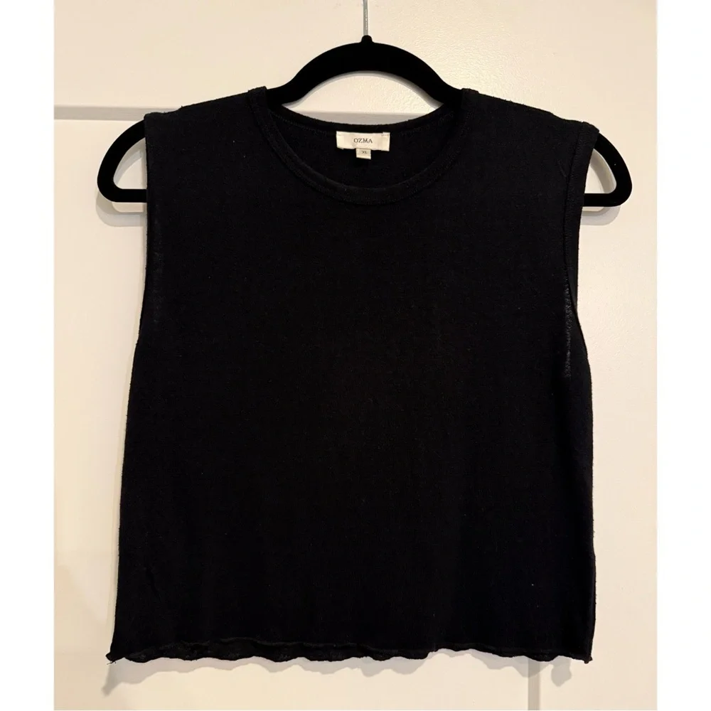 Ozma Tasi Crop, Regen Silk Noil Jersey, Black - Picture 1 of 6